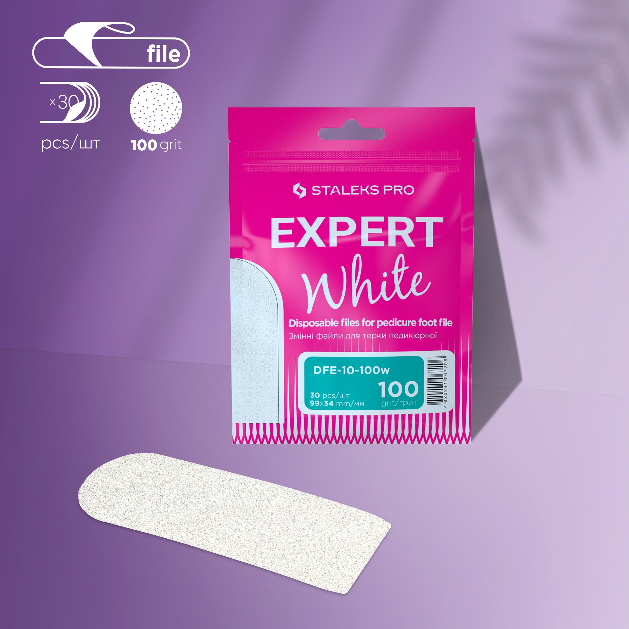 Limas blancas desechables para pedicura rallador EXPERT 10 100 grit (30 uds)