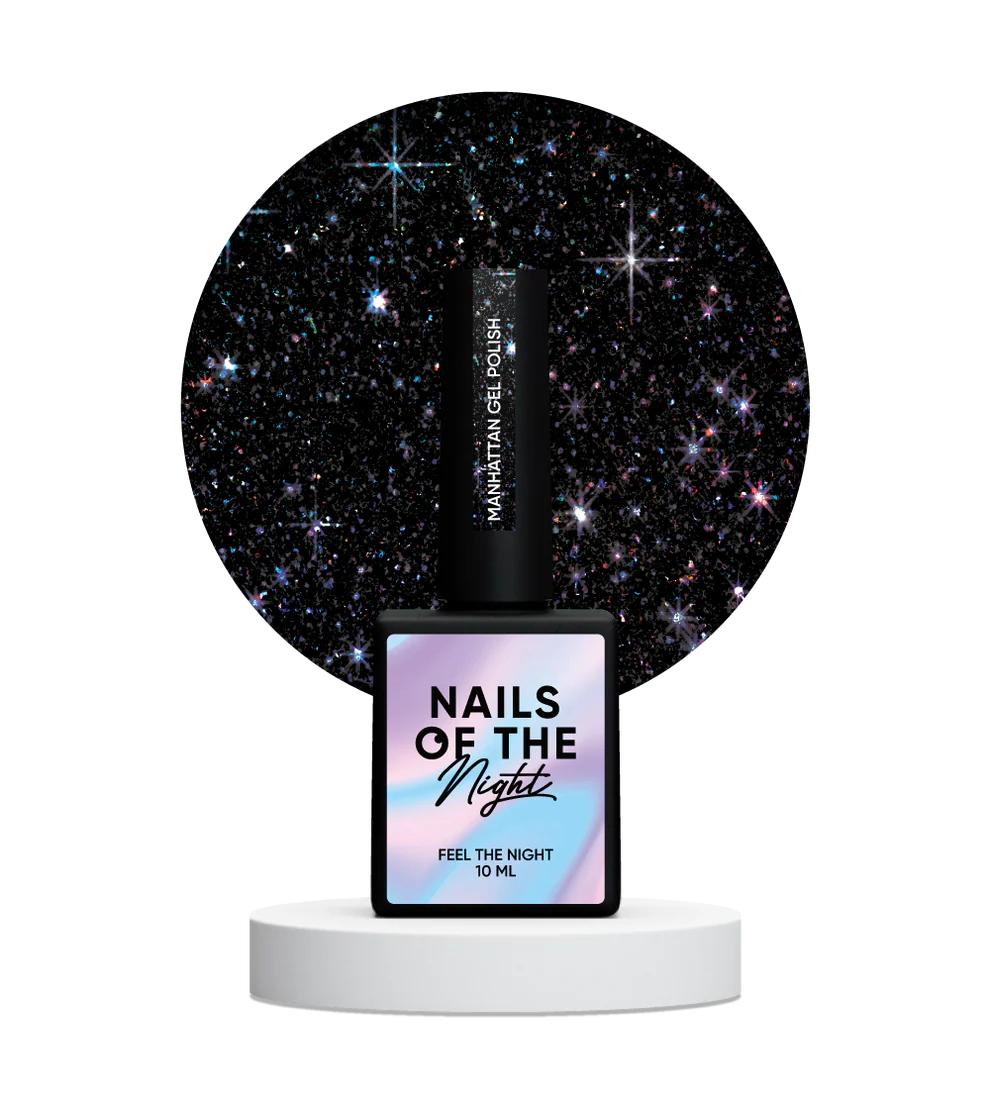NAILSOFTHENIGHT Manhattan — esmalte semipermanente reflectante negro, 10 ml