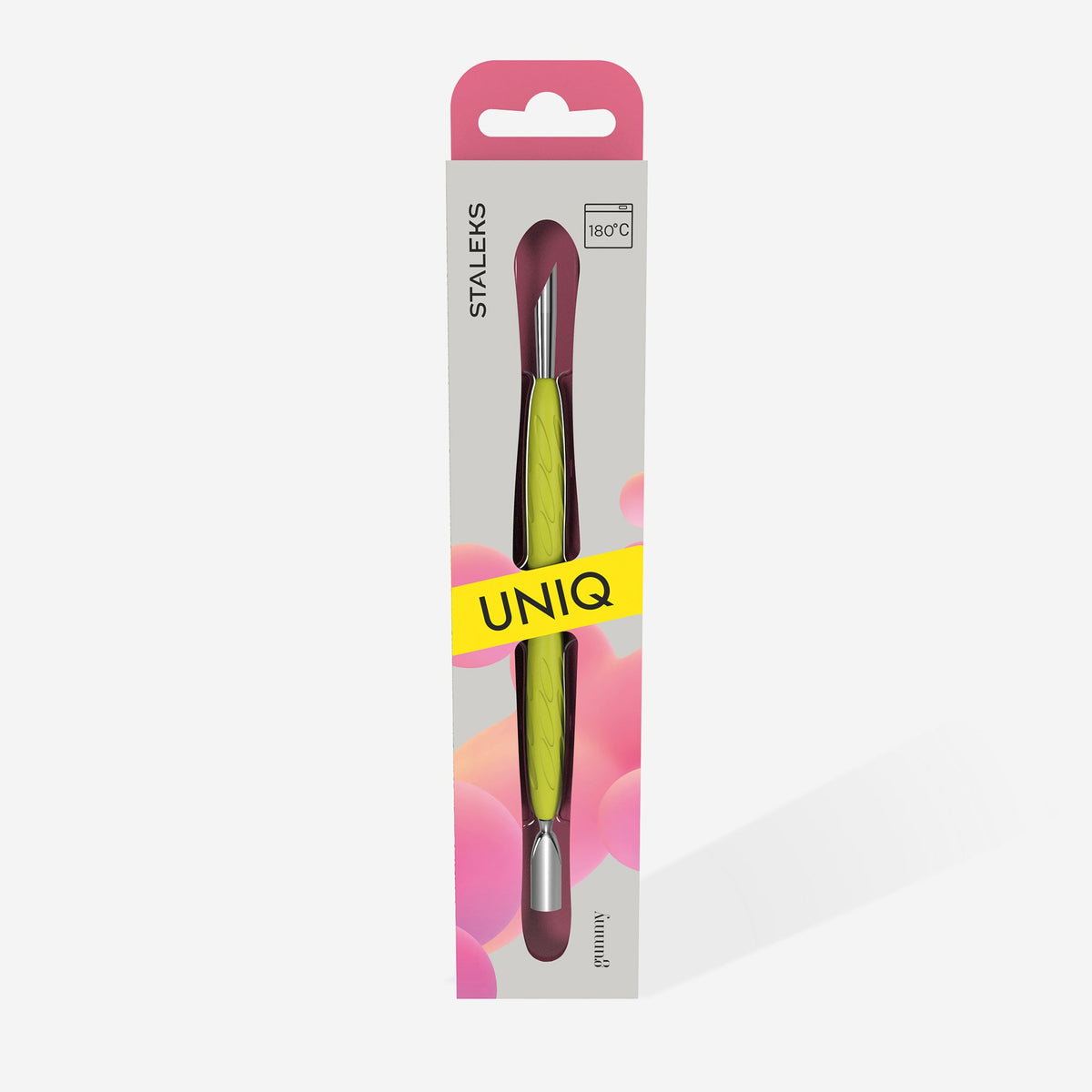 Empujador de manicura Gummy con mango de silicona UNIQ 10 TIPO 2 (empujador redondeado estrecho y biselado)