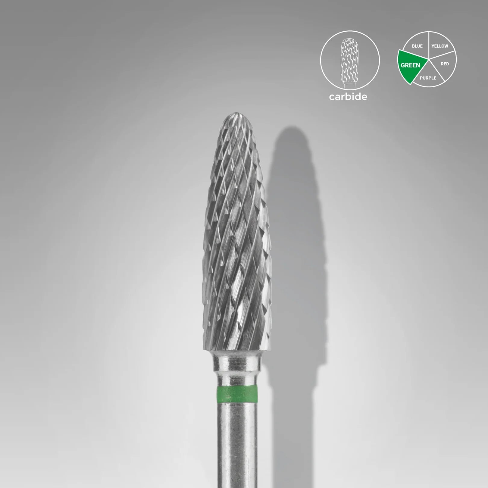 Fresa de carburo para uñas "corn" verde EXPERT diámetro 4 mm / parte útil 14 mm