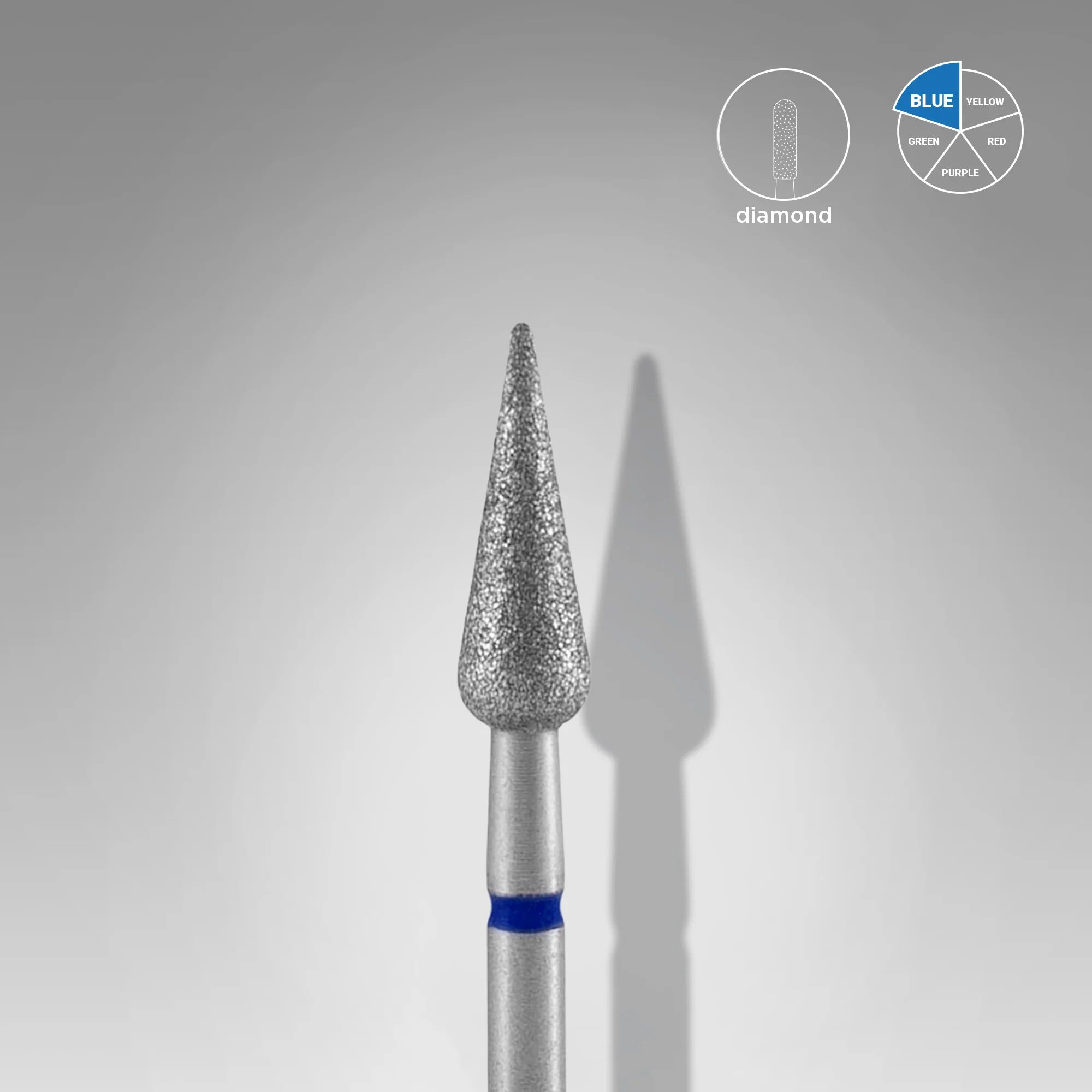 Fresa diamantada para piel "pera" puntiaguda azul EXPERT diámetro 4 mm, parte útil 12 mm (divisible por 10)