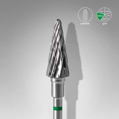 Fresa de carburo para uñas "cono" verde EXPERT diámetro 6 mm / parte útil 14 mm