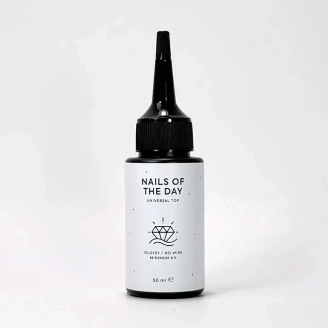 NAILSOFTHEDAY Universal Top — top coat brillante sin capa pegajosa con filtros UV mínimos, 50 ml (recarga)