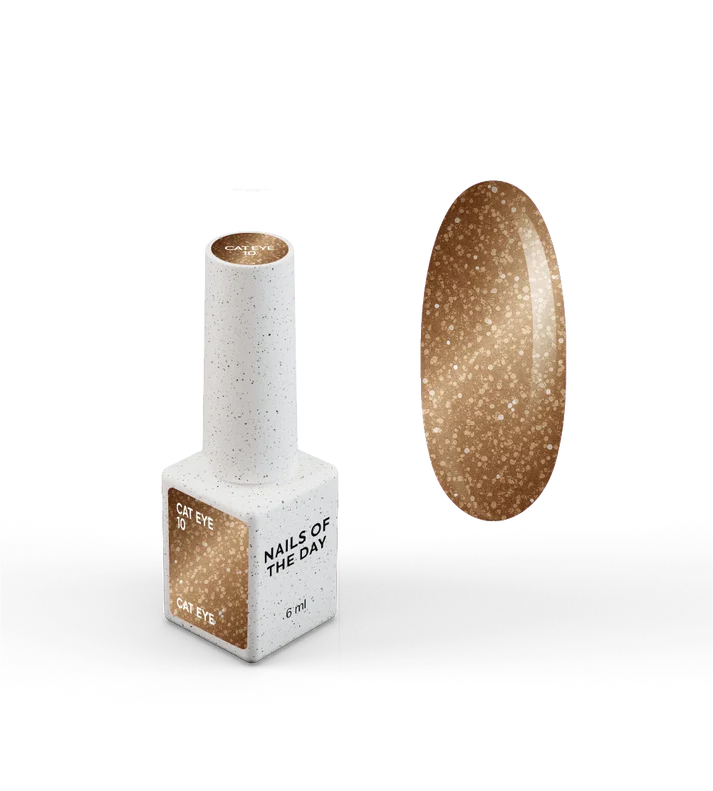 NAILSOFTHEDAY Gel Polish Cat Eye 10 — esmalte semipermanente efecto ojo de gato marrón con reflejo dorado, 6 ml.
