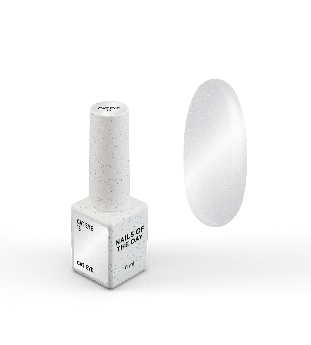 NAILSOFTHEDAY Gel polish Cat Eye 15 —  plateado sobre base transparente, 6 ml