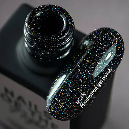 NAILSOFTHENIGHT Manhattan — esmalte semipermanente reflectante negro, 10 ml