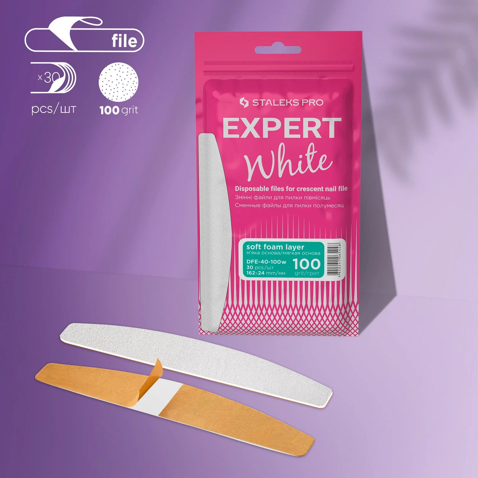 STALEKS EXPERT 40 Limas adhesivas para la lima media luna sobre una base blanda, grano 100 (30 uds.)