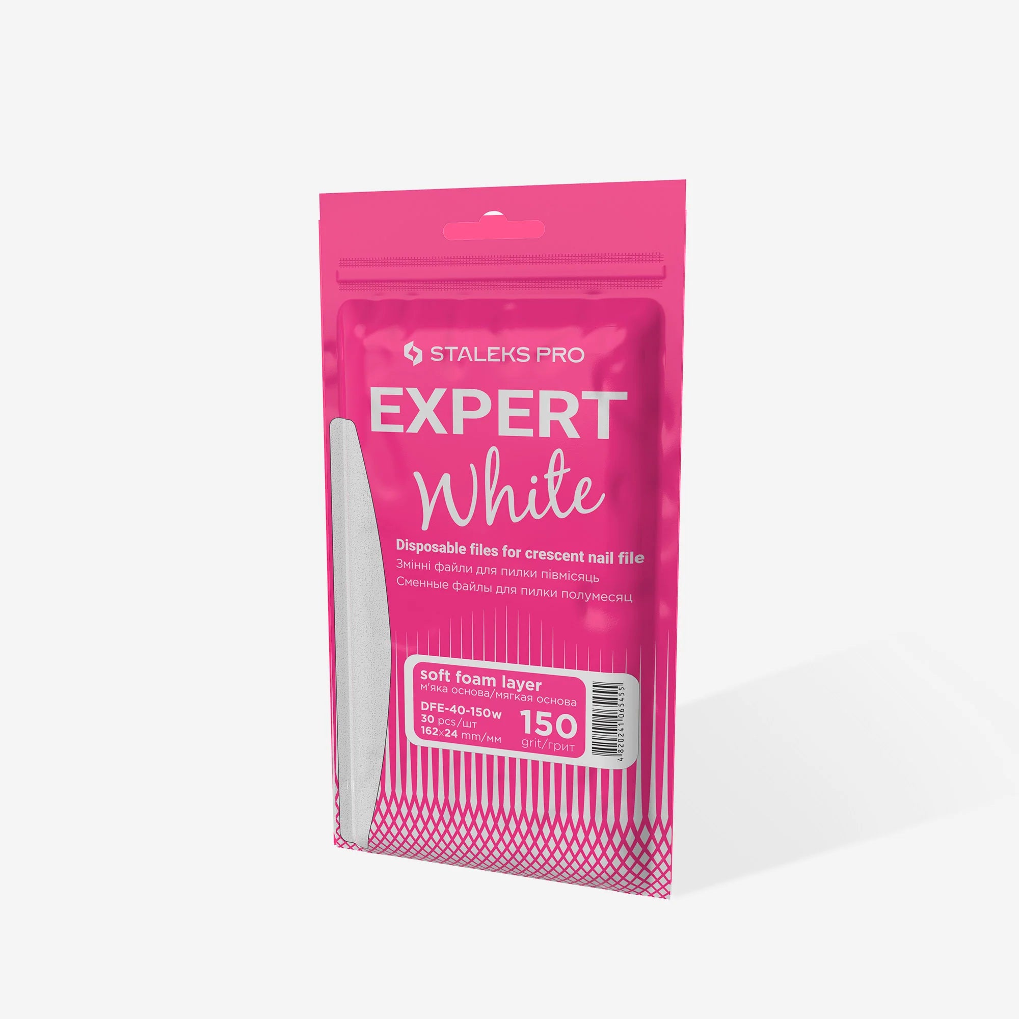 Limas desechables blancas para uñas de media luna (base blanda) EXPERT 40, 150 grit (30 uds.