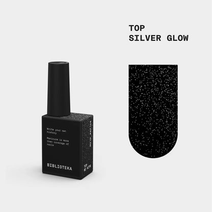 BIBLIOTEKA Top Silver Glow - sin capa pegajosa con filtro UV, 10 ml